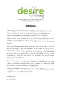 Desire Marketing testimonial for Ward Hill